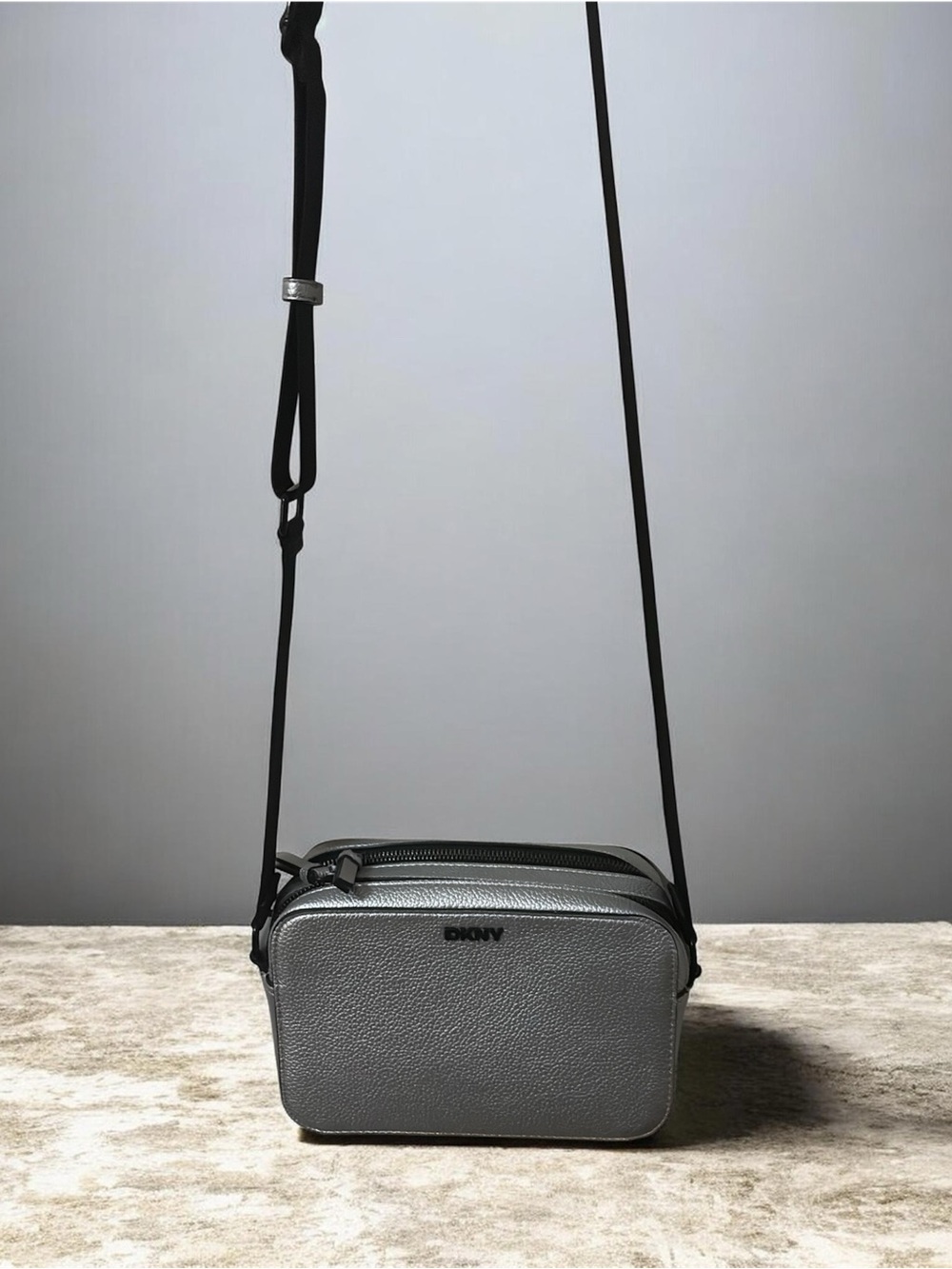 DKNY Silver Pebbled Leather Messenger Crossbody